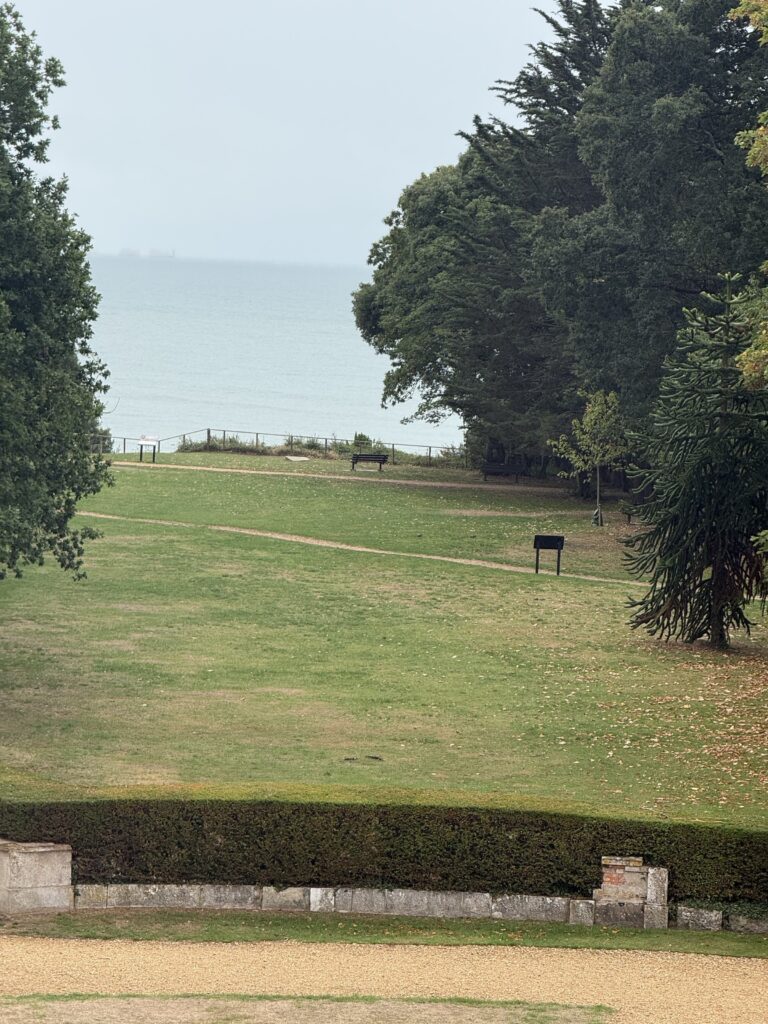 Cliff-top lawn with a view of the sea, Highcliffe Castle