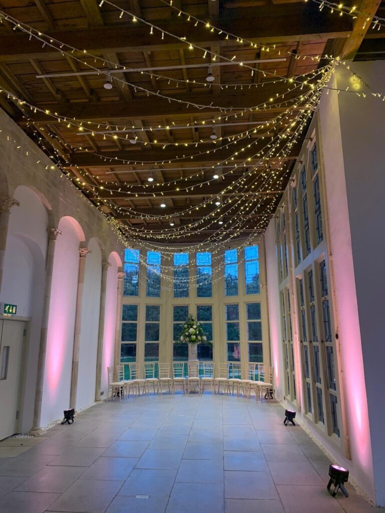 The Wintergarden under fairy lights, Highcliffe Castle