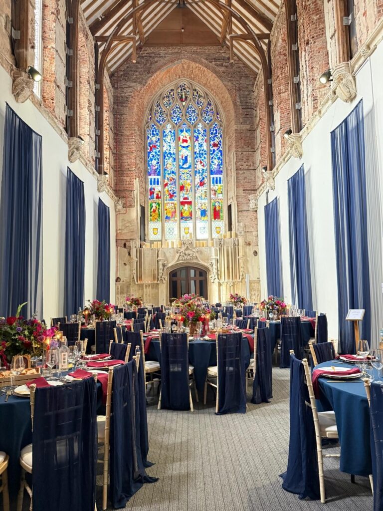 The Great Hall laid for a wedding dinner, Highcliffe Castle