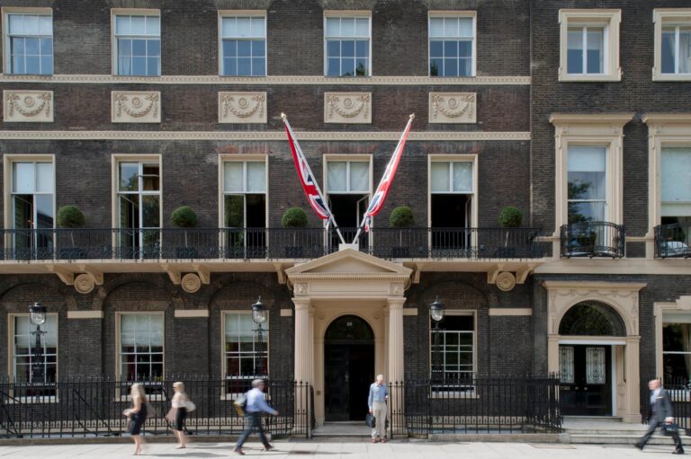 The brick Georgian facade and entrance, Home House