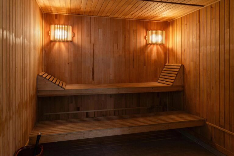A wood panelled sauna, Home House