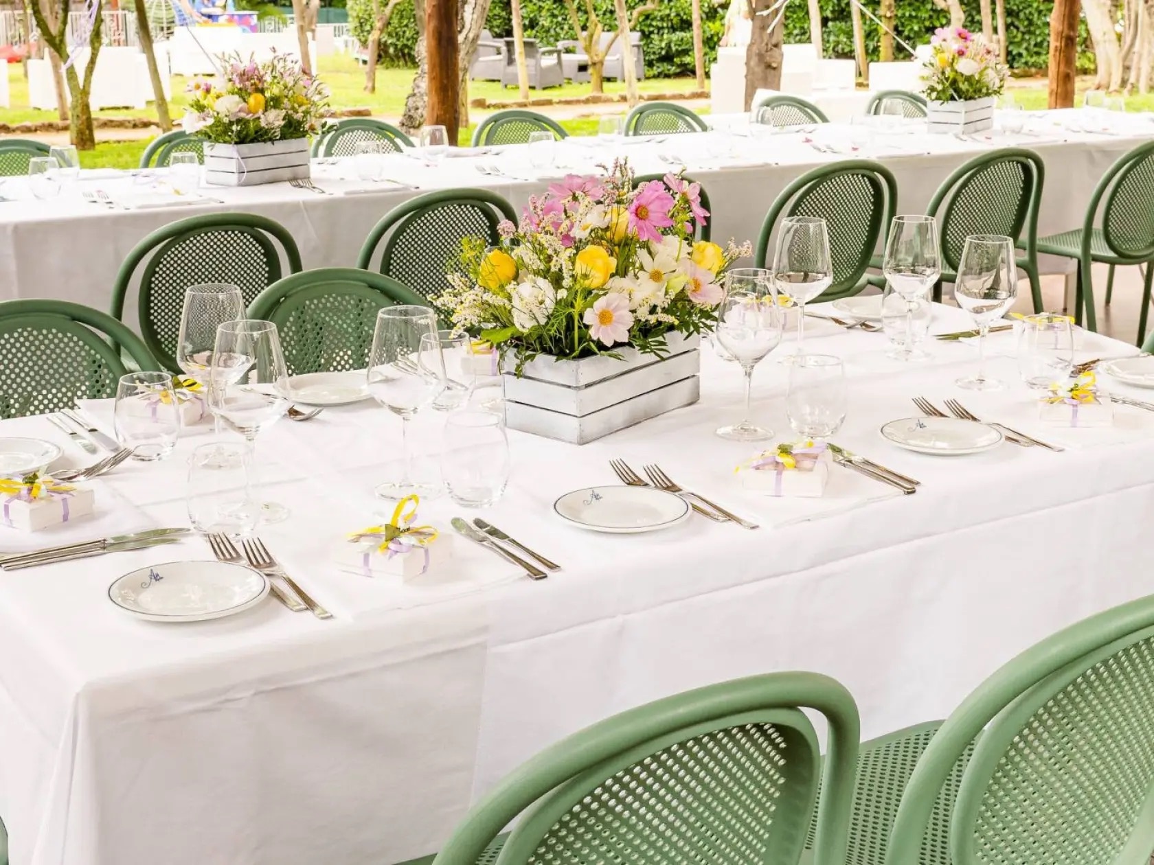 A wedding breakfast under the garden pergola, Hotel Alpha