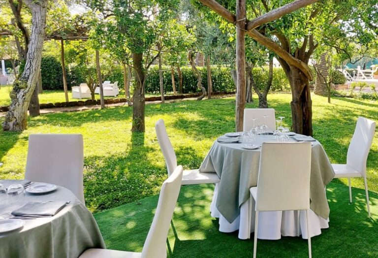 Citrus-grove tables set for a wedding luncheon, Hotel Alpha
