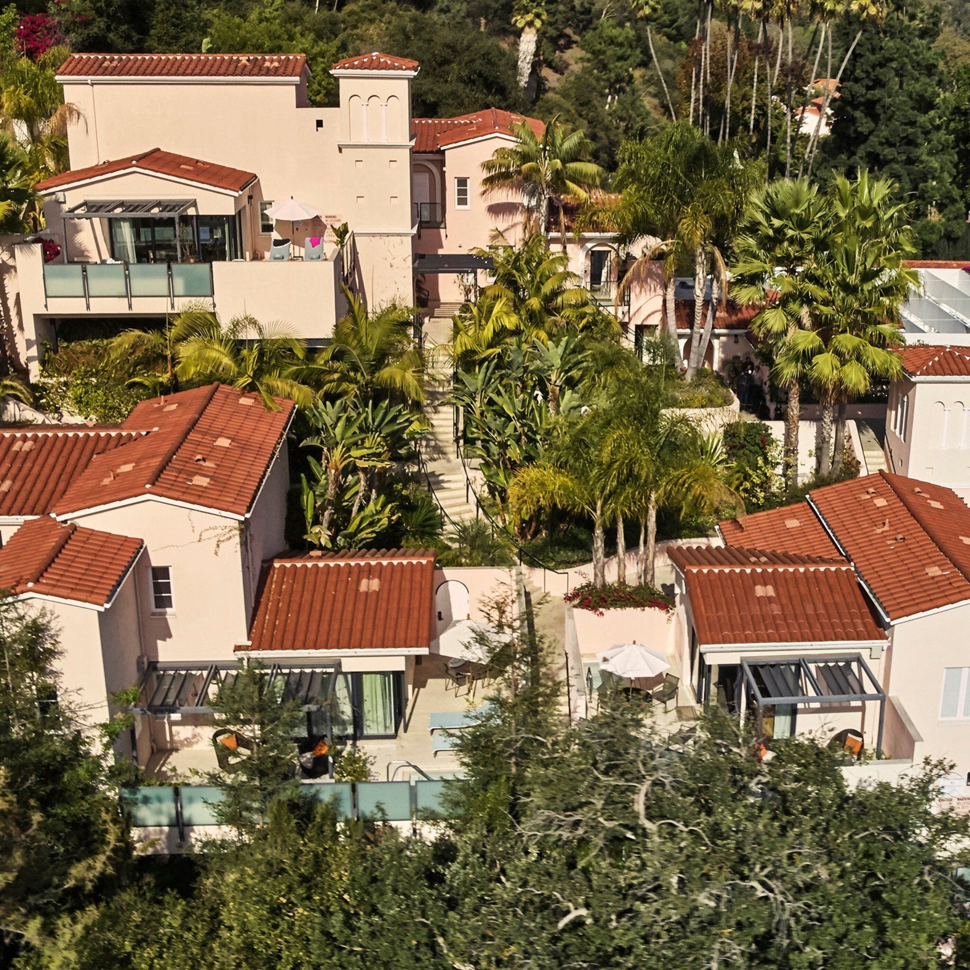 Hotel Bel-Air, an aerial view of the canyon estate, Hotel Bel-Air