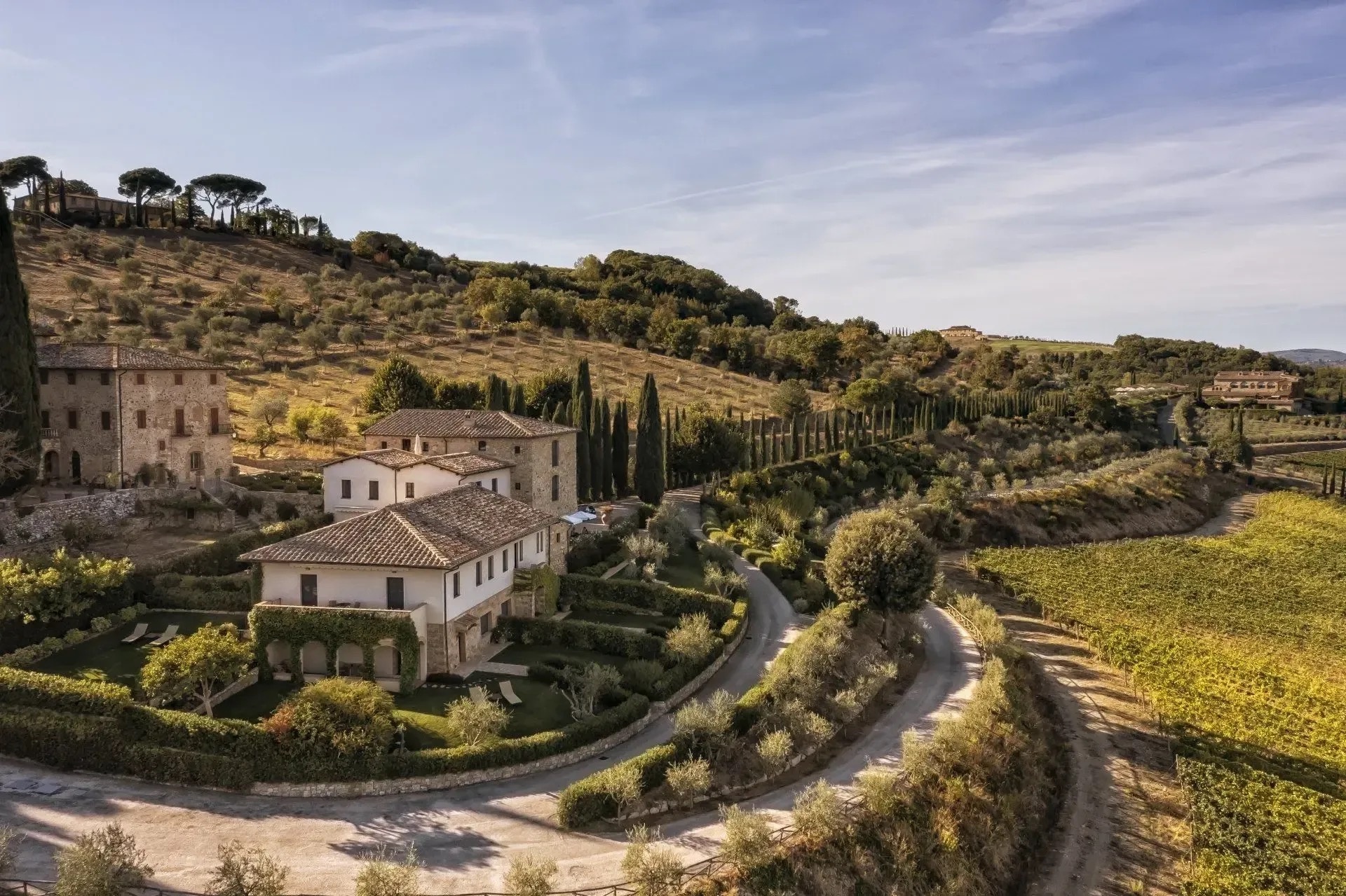The estate and its cypress-lined approach, Chianti Classico, Hotel Le Fontanelle