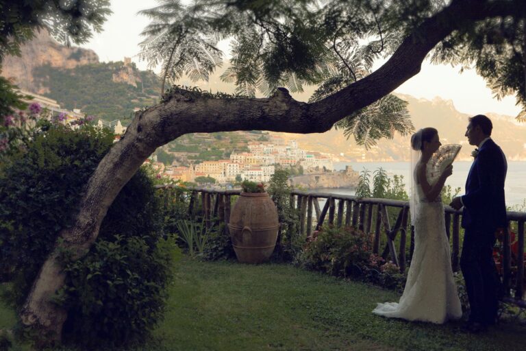 A couple in the garden at sunset, Hotel Santa Caterina