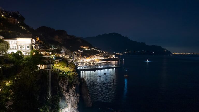 The hotel and the coastline of Amalfi at night, Hotel Santa Caterina