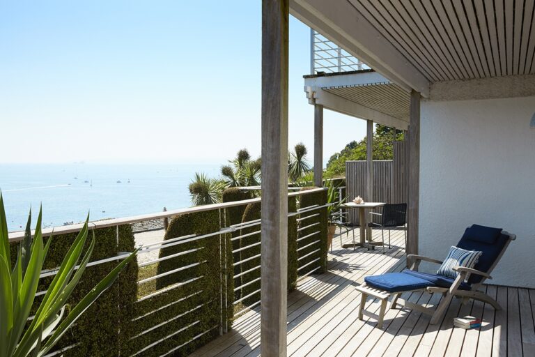 A private terrace with a sun lounger over the sea, Hotel Tresanton