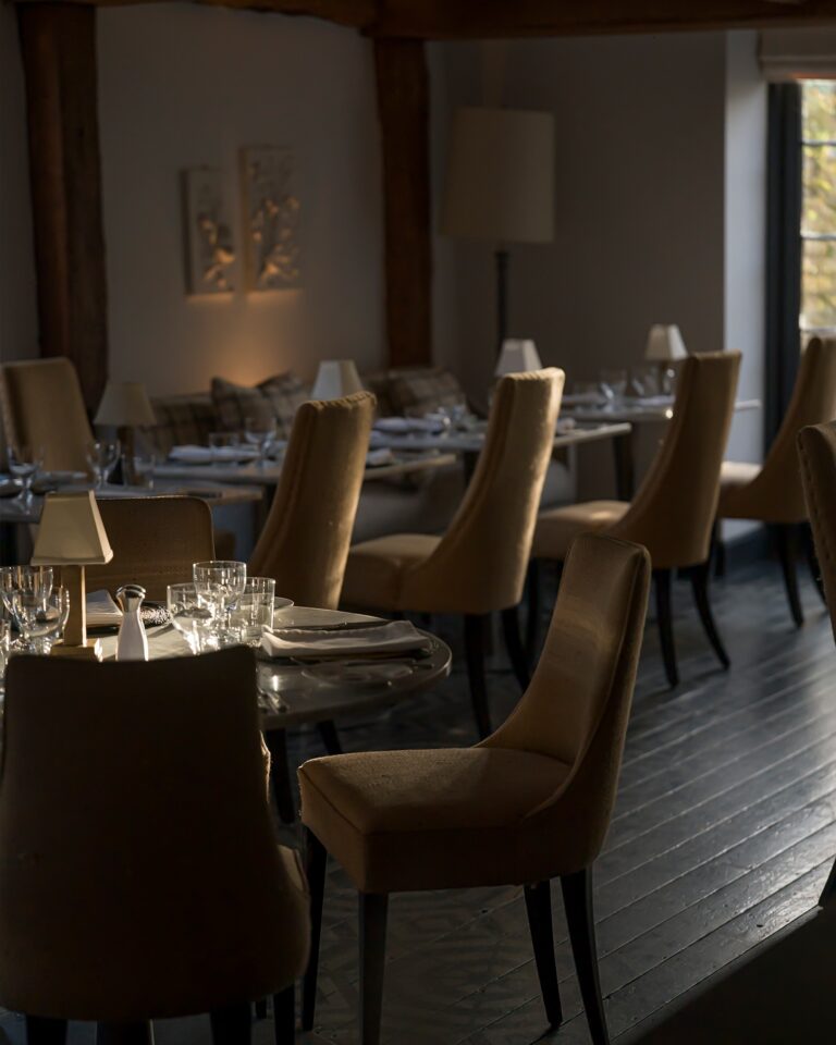The restaurant, set for dinner, Hotel Tresanton