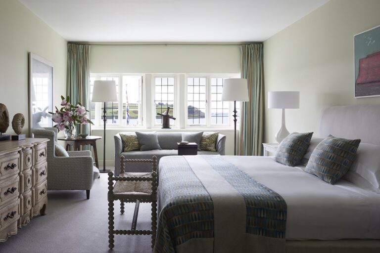 A sea-view bedroom, designed by Olga Polizzi, Hotel Tresanton