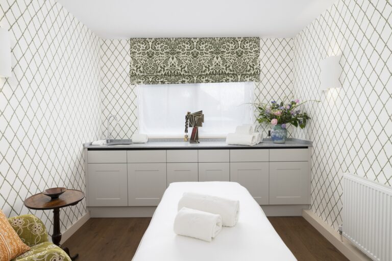 A Tresanton bathroom, in pattern and white, Hotel Tresanton