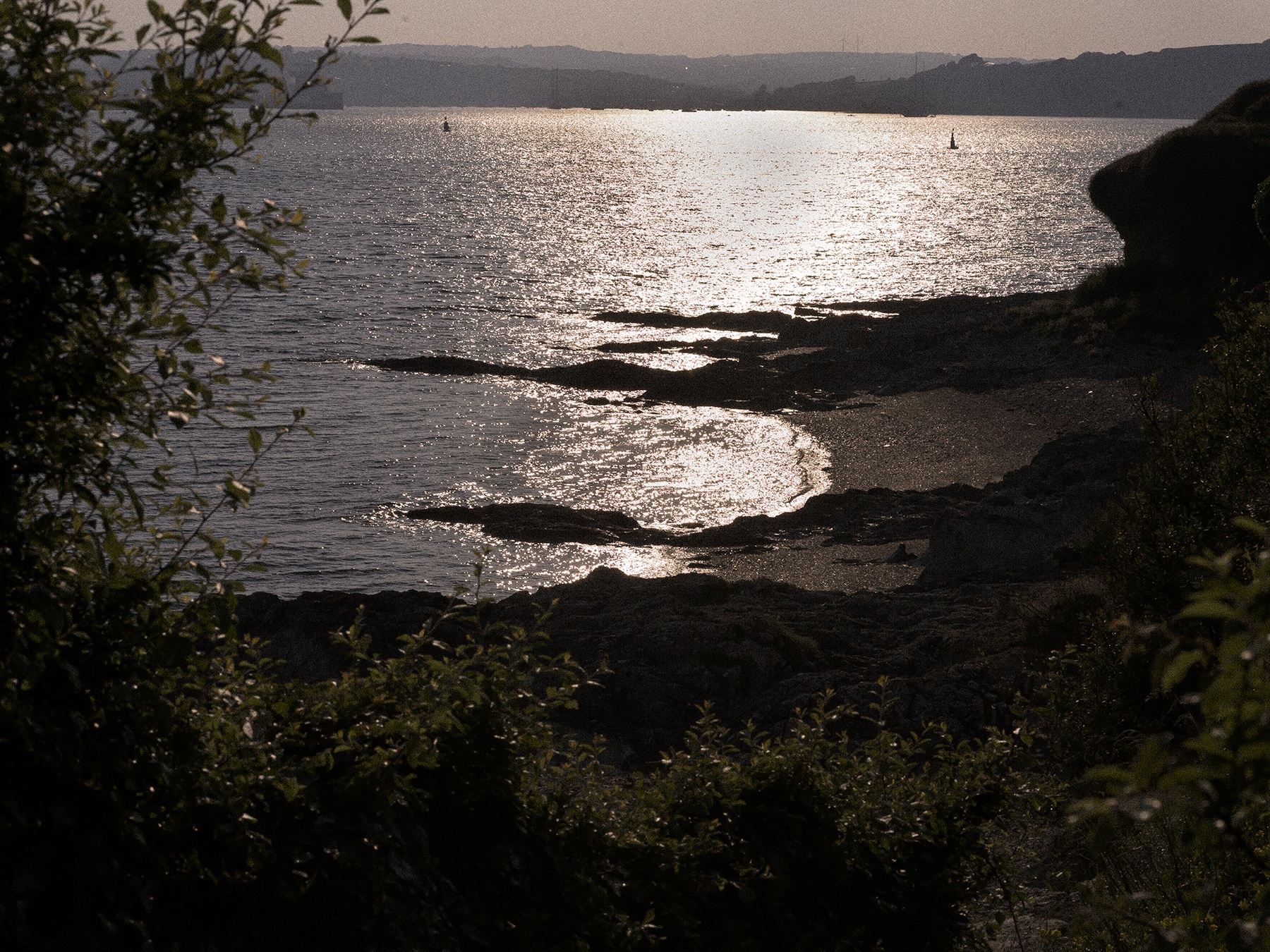 The Cornish coast at dusk, toward St Anthony's lighthouse, Hotel Tresanton