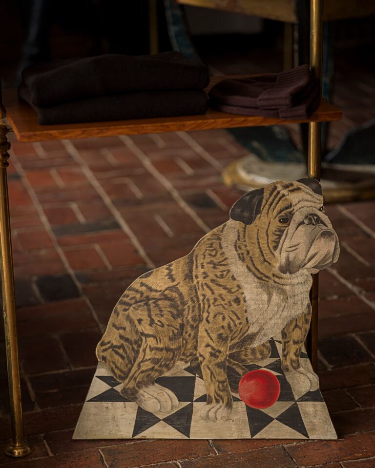 The bulldog mosaic on a brick floor, Hotel Tresanton