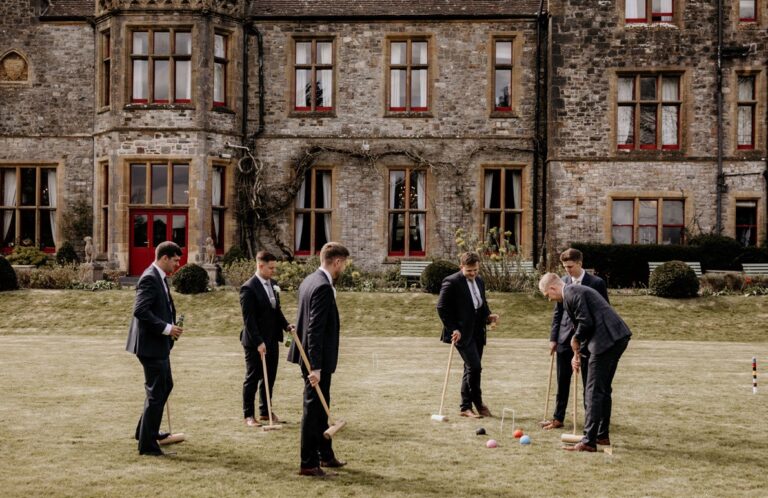 Croquet on the lawn in front of the house, Huntsham Court