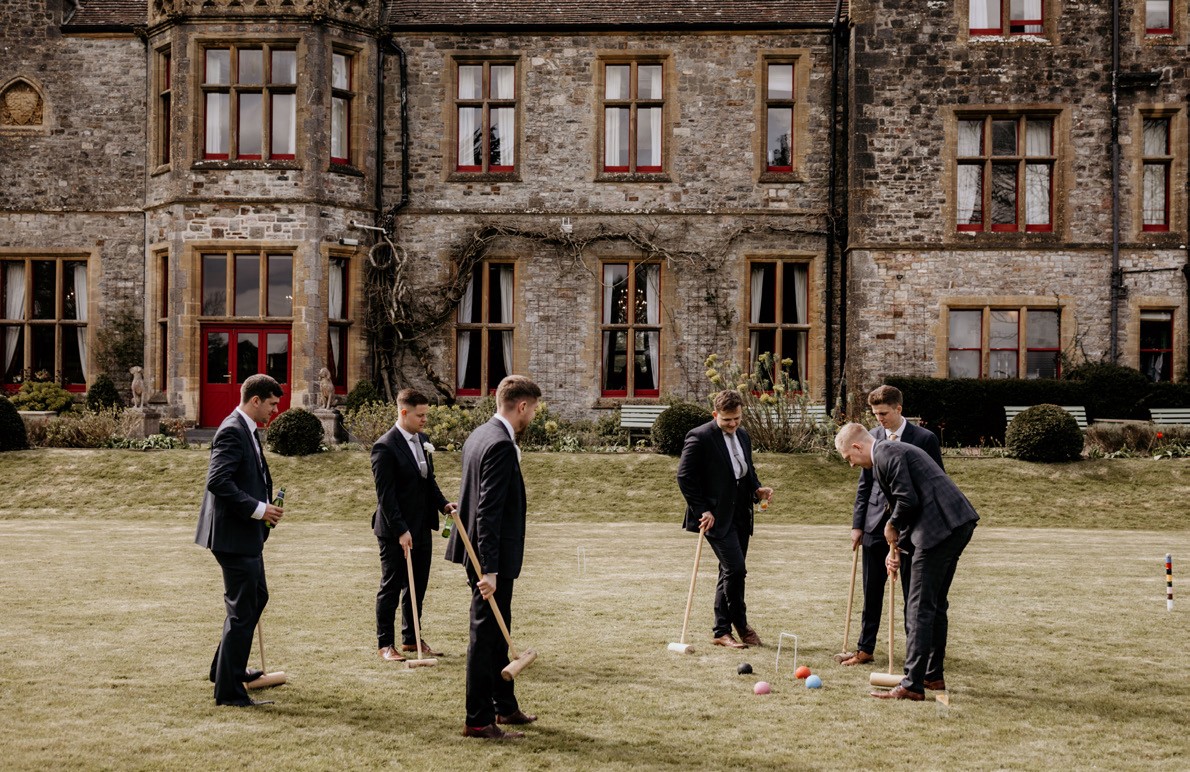 Croquet on the lawn in front of the house, Huntsham Court