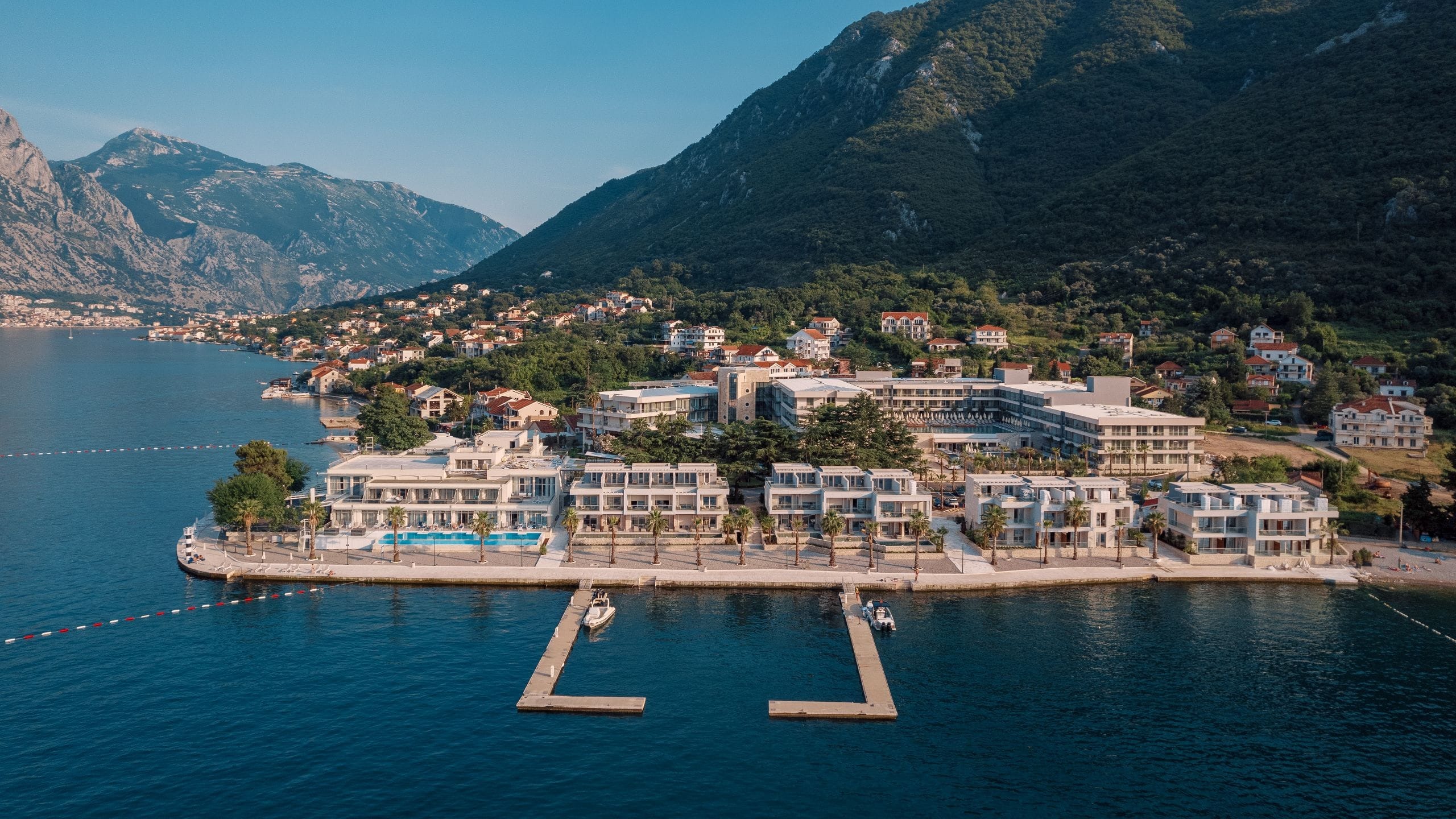 Aerial view of the resort and its marina on the Bay of Kotor, Hyatt Regency Kotor Bay Resort
