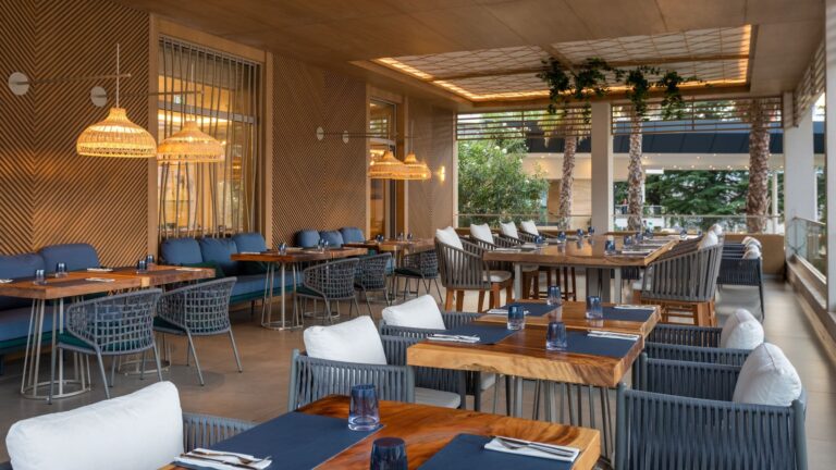 The restaurant terrace with tables set, Hyatt Regency Kotor Bay Resort