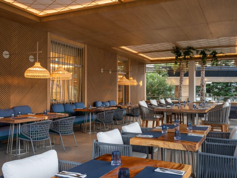 The Lighthouse restaurant terrace with tables set, Hyatt Regency Kotor Bay Resort