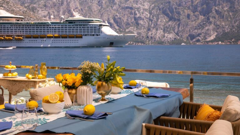 A table with lemons and blue linen beside the sea, Hyatt Regency Kotor Bay Resort