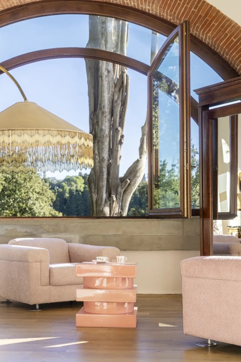 The Greenhouse conservatory lounge, arched glass and garden, Il Salviatino
