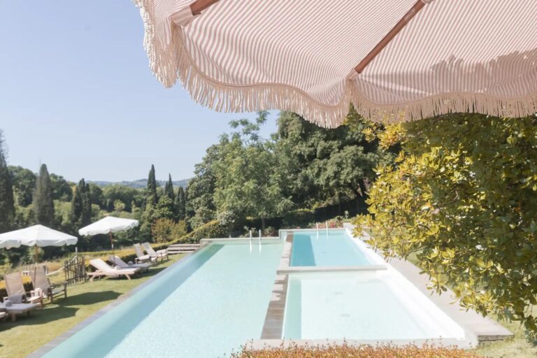 The pool terrace with Fiesole hills above, Il Salviatino