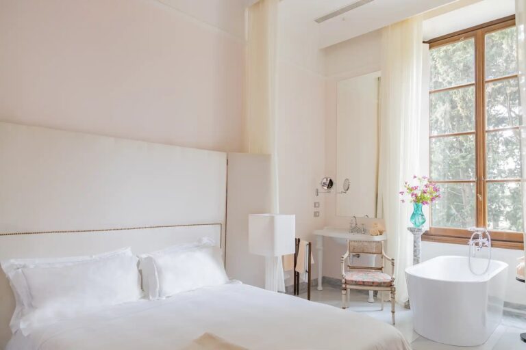 The Terrace Suite, white and light-filled, Il Salviatino