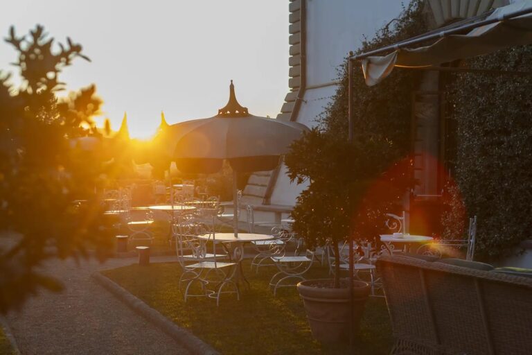 The Terrazza at golden hour, set for a wedding, Il Salviatino