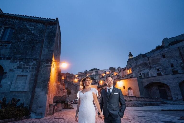 Matera, at night, the Sassi lit up behind them, Infinity Studio Italy
