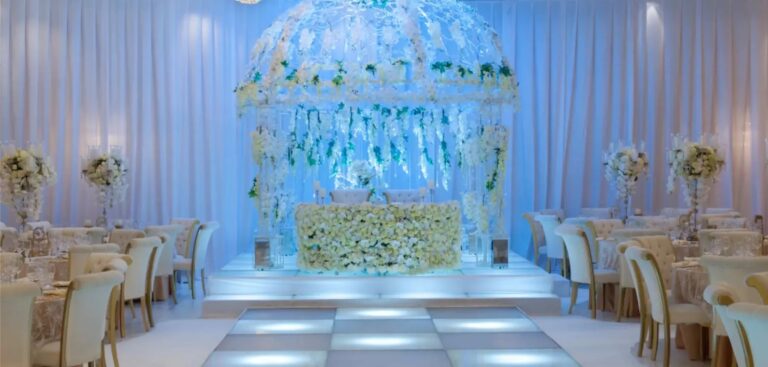 A wedding stage with a floral canopy in a ballroom, InterContinental Istanbul