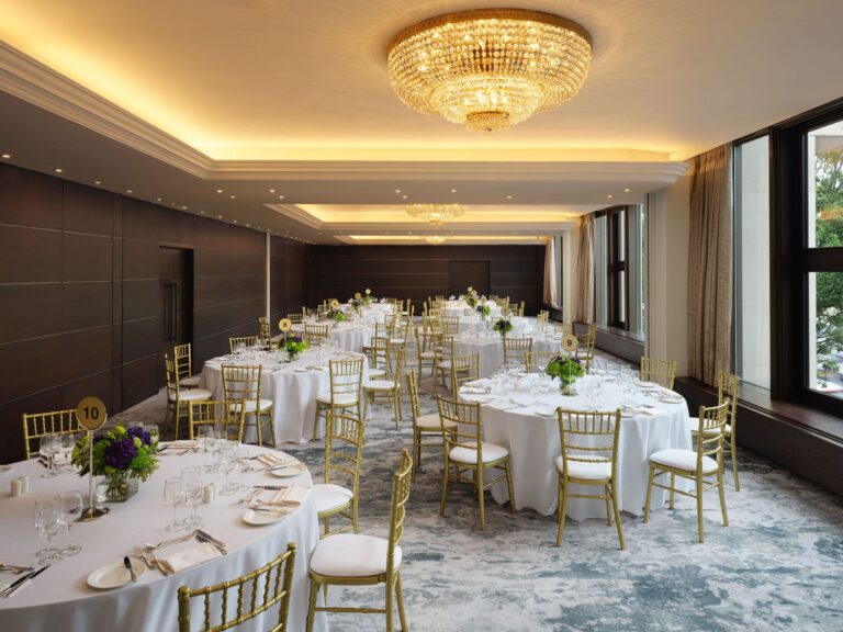 Leadenhall to Petticoat opened into one room and set with round tables under crystal chandeliers, InterContinental London Park Lane
