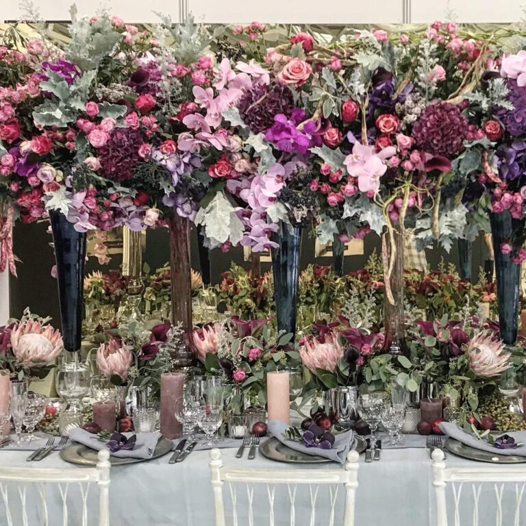 A jewel-toned tablescape in burgundy, purple and magenta, Jamie Aston