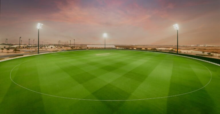 The floodlit cricket oval at JA Sports & Shooting Club, Jebel Ali Golf Resort