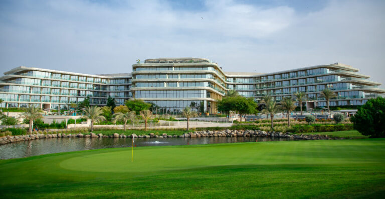 JA Lake View Hotel across the lake and the 9-hole golf course, Jebel Ali Golf Resort