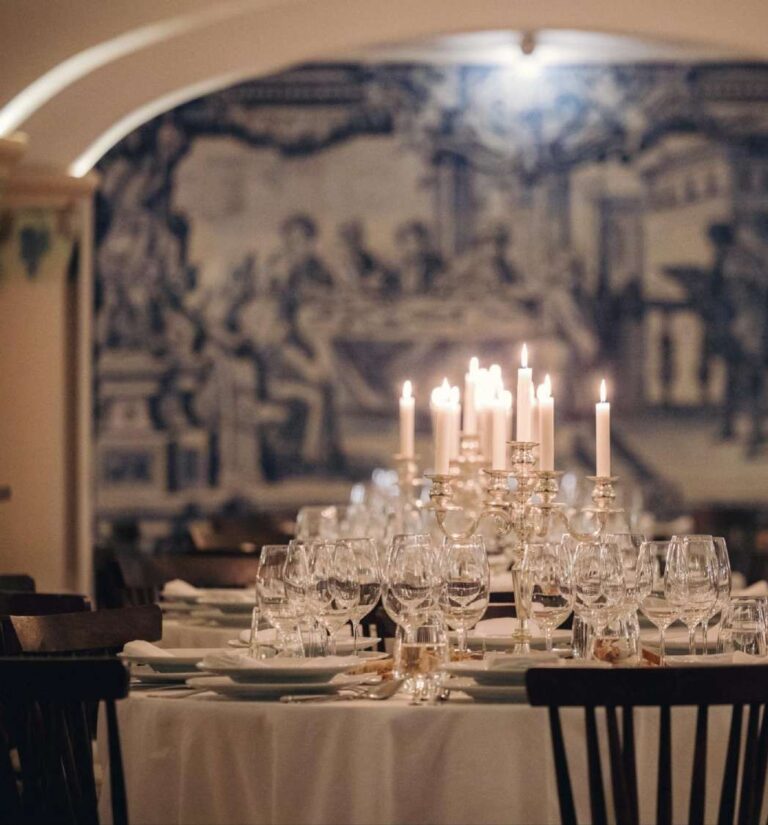 A dinner laid in the tiled room, José Maria da Fonseca Casa Museu