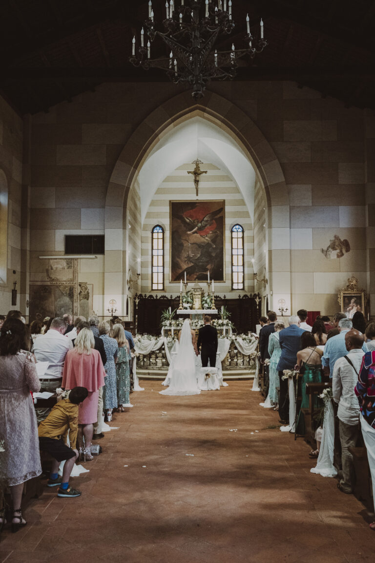 A church ceremony for a wedding at Villa Cattani Stuart, Pesaro, seen from the back of the aisle, Joy Wedding