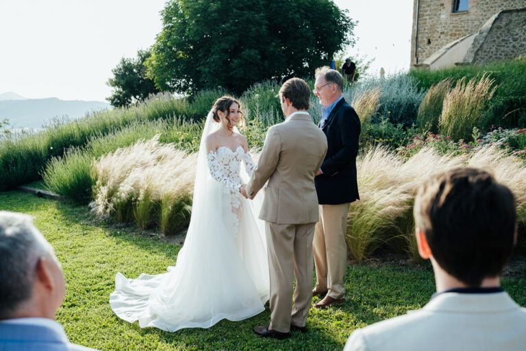 Vows among feather grasses in the garden at Palazzo Serre, San Leo, Joy Wedding