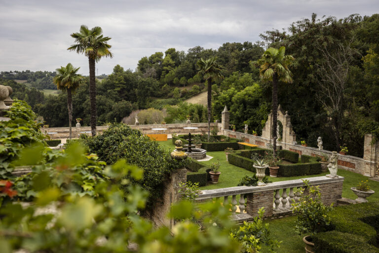 The formal Italian gardens and palms at Villa Cattani Stuart, Trebbiantico, Pesaro, Joy Wedding