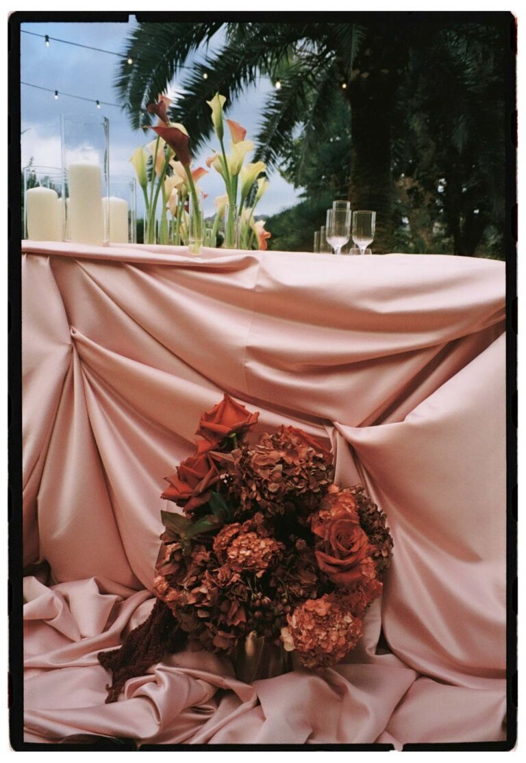 The flowers, laid out before the day begins, Kaleidos Wedding