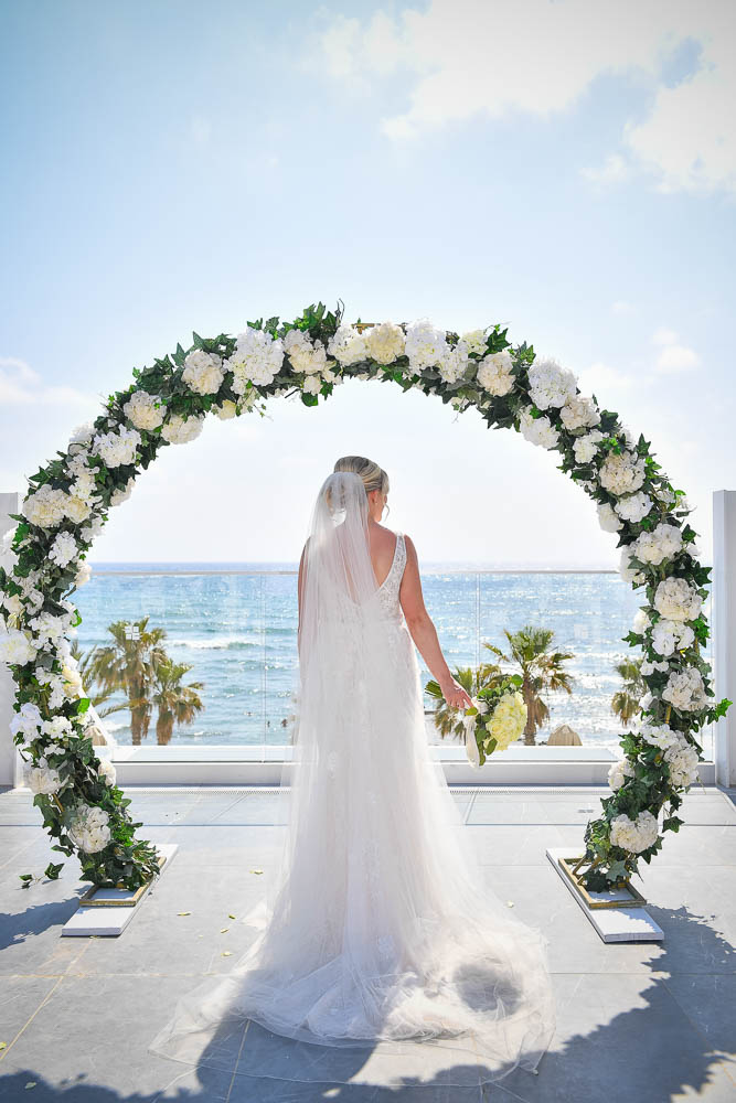 Floral arch on the terrace, Kefalos Beach Weddings