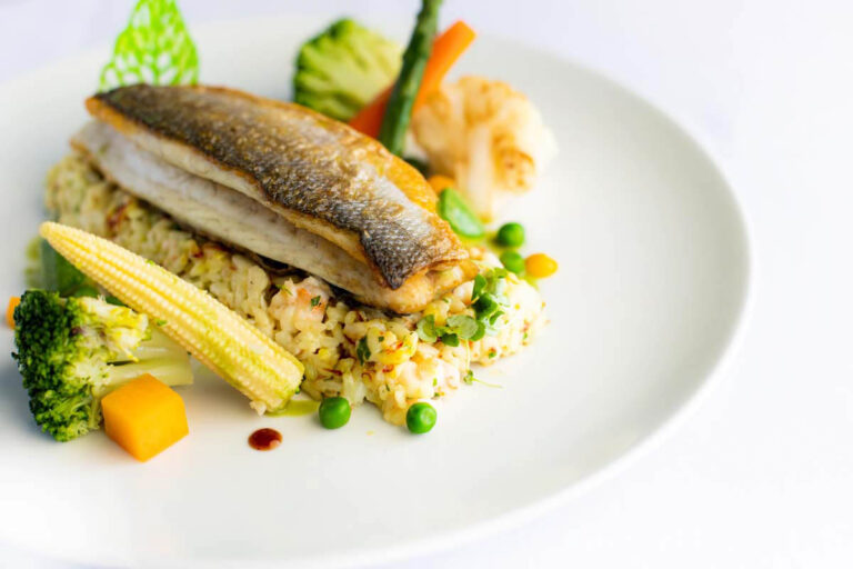 Fish main course from the Divine Breeze menu, Kefalos Beach Weddings