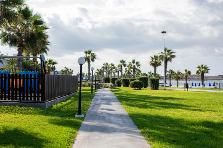 Garden path through the resort village, Kefalos Beach Weddings
