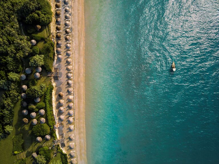 Beach loungers along the shore, Kempinski Hotel Barbaros Bay Bodrum