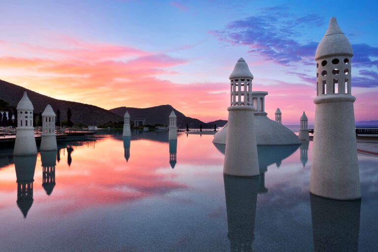 Infinity pool at sunset, Kempinski Hotel Barbaros Bay Bodrum