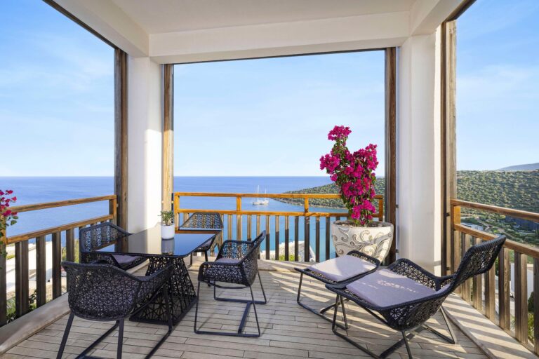 Room terrace overlooking the bay, Kempinski Hotel Barbaros Bay Bodrum