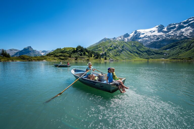 A rowing boat on a mountain lake, Kempinski Palace Engelberg