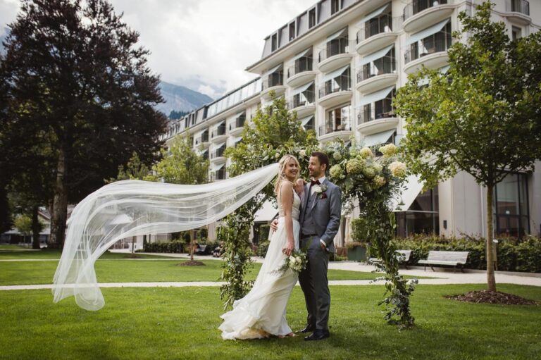 A couple in the hotel park, Kempinski Palace Engelberg
