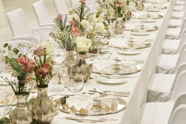 Banquet table with floral decoration, Kempinski Palace Engelberg