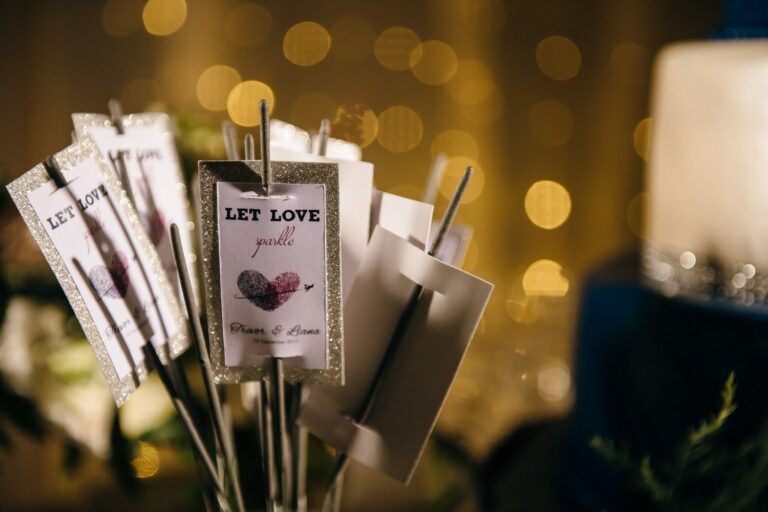 Wedding sparkler tags in warm evening light, KG Events Malta