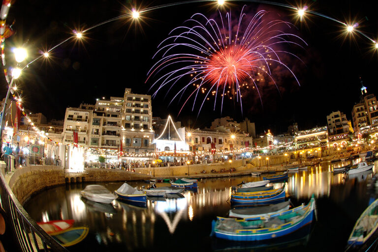 Fireworks over a Maltese harbour at night, KG Events Malta