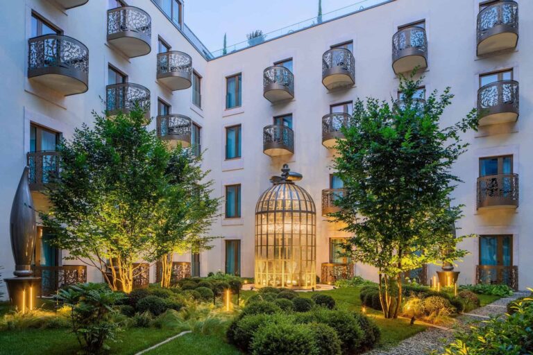 Inner courtyard garden with the hotel around it, Kimpton BEM Budapest
